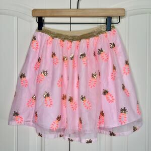 Cat & Jack Pink Tulle Gold Sequined Pineapple Elastic Waist Girl's Skirt Large